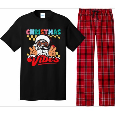 Groovy Santa Claus Christmas Vibes Peace Sign Xmas Retro Pajama Set