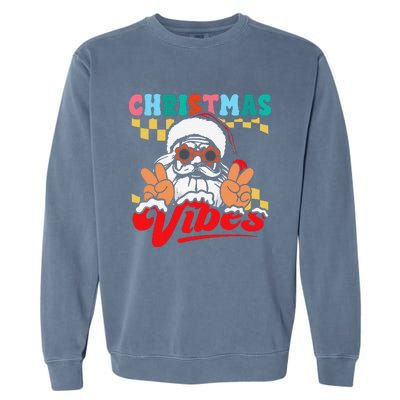 Groovy Santa Claus Christmas Vibes Peace Sign Xmas Retro Garment-Dyed Sweatshirt