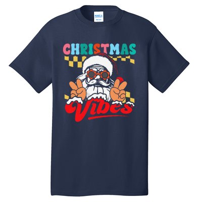 Groovy Santa Claus Christmas Vibes Peace Sign Xmas Retro Tall T-Shirt