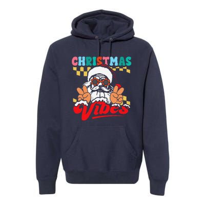 Groovy Santa Claus Christmas Vibes Peace Sign Xmas Retro Premium Hoodie