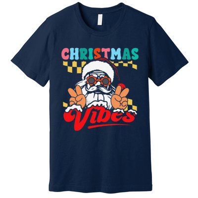 Groovy Santa Claus Christmas Vibes Peace Sign Xmas Retro Premium T-Shirt