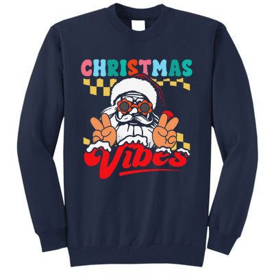 Groovy Santa Claus Christmas Vibes Peace Sign Xmas Retro Tall Sweatshirt