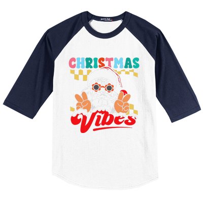 Groovy Santa Claus Christmas Vibes Peace Sign Xmas Retro Baseball Sleeve Shirt