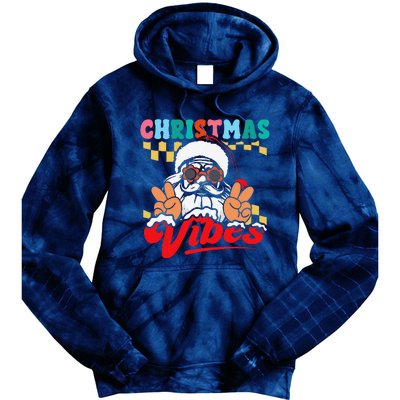 Groovy Santa Claus Christmas Vibes Peace Sign Xmas Retro Tie Dye Hoodie