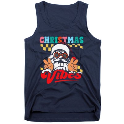 Groovy Santa Claus Christmas Vibes Peace Sign Xmas Retro Tank Top