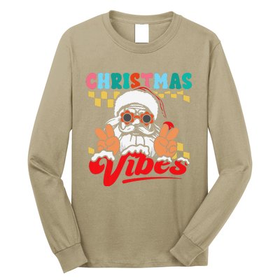 Groovy Santa Claus Christmas Vibes Peace Sign Xmas Retro Long Sleeve Shirt