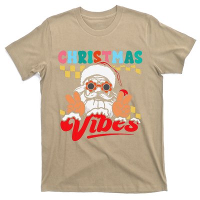 Groovy Santa Claus Christmas Vibes Peace Sign Xmas Retro T-Shirt