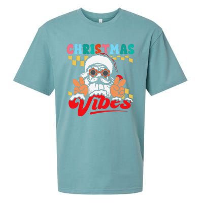 Groovy Santa Claus Christmas Vibes Peace Sign Xmas Retro Sueded Cloud Jersey T-Shirt