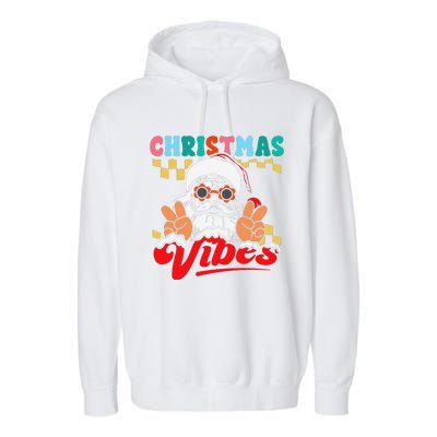 Groovy Santa Claus Christmas Vibes Peace Sign Xmas Retro Garment-Dyed Fleece Hoodie