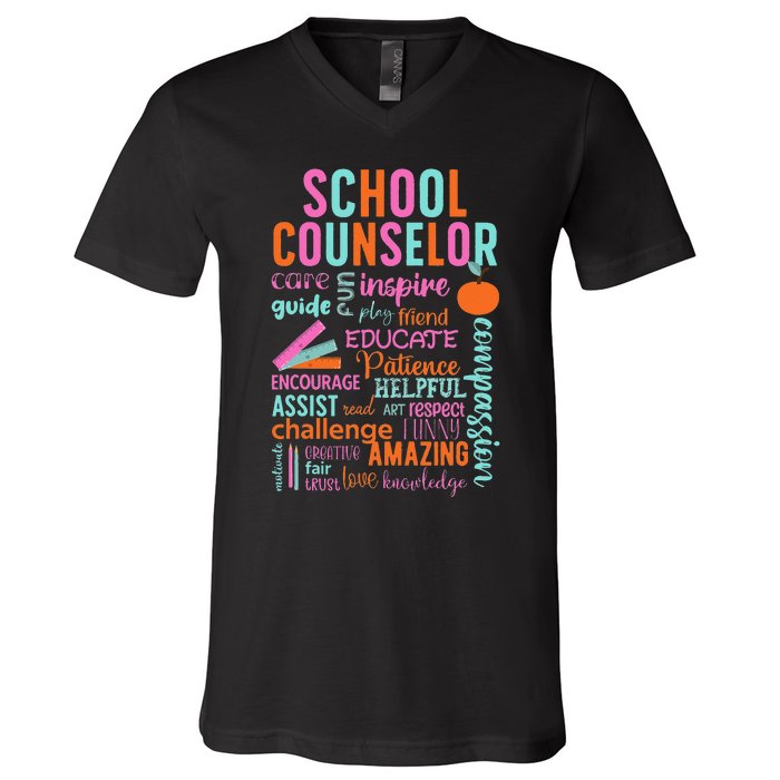 groovy School Counselor School Counseling Week V-Neck T-Shirt