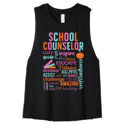 groovy School Counselor School Counseling Week Women's Racerback Cropped Tank