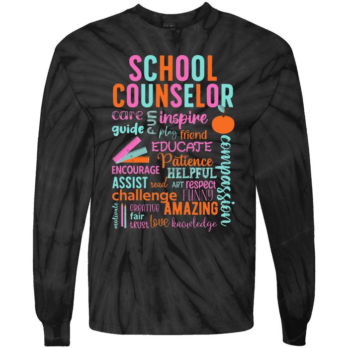 groovy School Counselor School Counseling Week Tie-Dye Long Sleeve Shirt