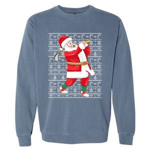 Golfing Santa Claus Golf Ugly Christmas Golfer Dad Funny Gift Garment-Dyed Sweatshirt