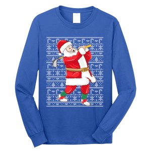 Golfing Santa Claus Golf Ugly Christmas Golfer Dad Funny Gift Long Sleeve Shirt