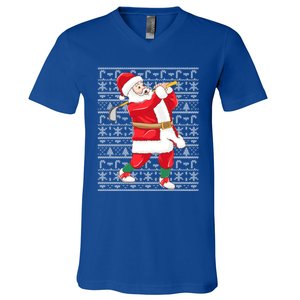 Golfing Santa Claus Golf Ugly Christmas Golfer Dad Funny Gift V-Neck T-Shirt