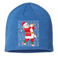 Golfing Santa Claus Golf Ugly Christmas Golfer Dad Funny Gift Sustainable Beanie