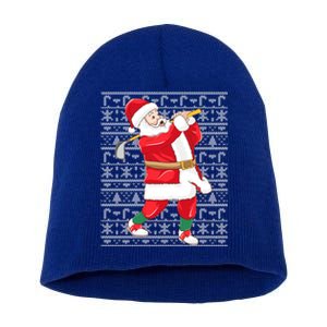 Golfing Santa Claus Golf Ugly Christmas Golfer Dad Funny Gift Short Acrylic Beanie