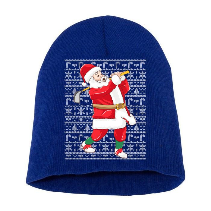 Golfing Santa Claus Golf Ugly Christmas Golfer Dad Funny Gift Short Acrylic Beanie