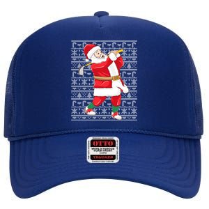 Golfing Santa Claus Golf Ugly Christmas Golfer Dad Funny Gift High Crown Mesh Back Trucker Hat