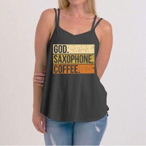 God Saxophone Coffee Saxophonist Saxist Sax Church Saxophone Women's Strappy Tank