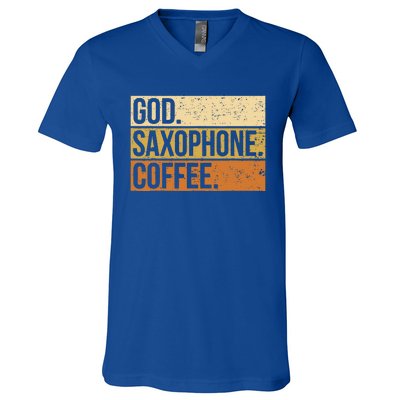 God Saxophone Coffee Saxophonist Saxist Sax Church Saxophone V-Neck T-Shirt