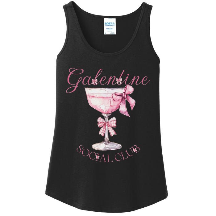 Galentine Social Club Valentines Day Coquette Bow Wine Ladies Essential Tank