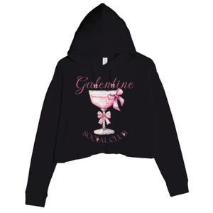 Galentine Social Club Valentines Day Coquette Bow Wine Crop Fleece Hoodie