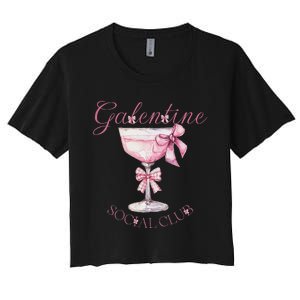 Galentine Social Club Valentines Day Coquette Bow Wine Women's Crop Top Tee