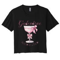 Galentine Social Club Valentines Day Coquette Bow Wine Women's Crop Top Tee