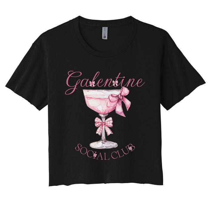 Galentine Social Club Valentines Day Coquette Bow Wine Women's Crop Top Tee