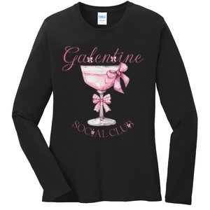 Galentine Social Club Valentines Day Coquette Bow Wine Ladies Long Sleeve Shirt