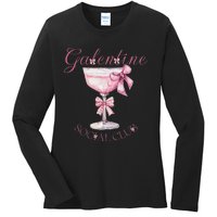 Galentine Social Club Valentines Day Coquette Bow Wine Ladies Long Sleeve Shirt