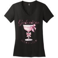 Galentine Social Club Valentines Day Coquette Bow Wine Women's V-Neck T-Shirt