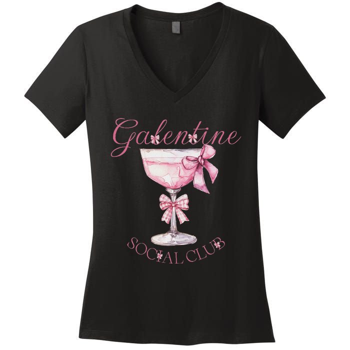 Galentine Social Club Valentines Day Coquette Bow Wine Women's V-Neck T-Shirt