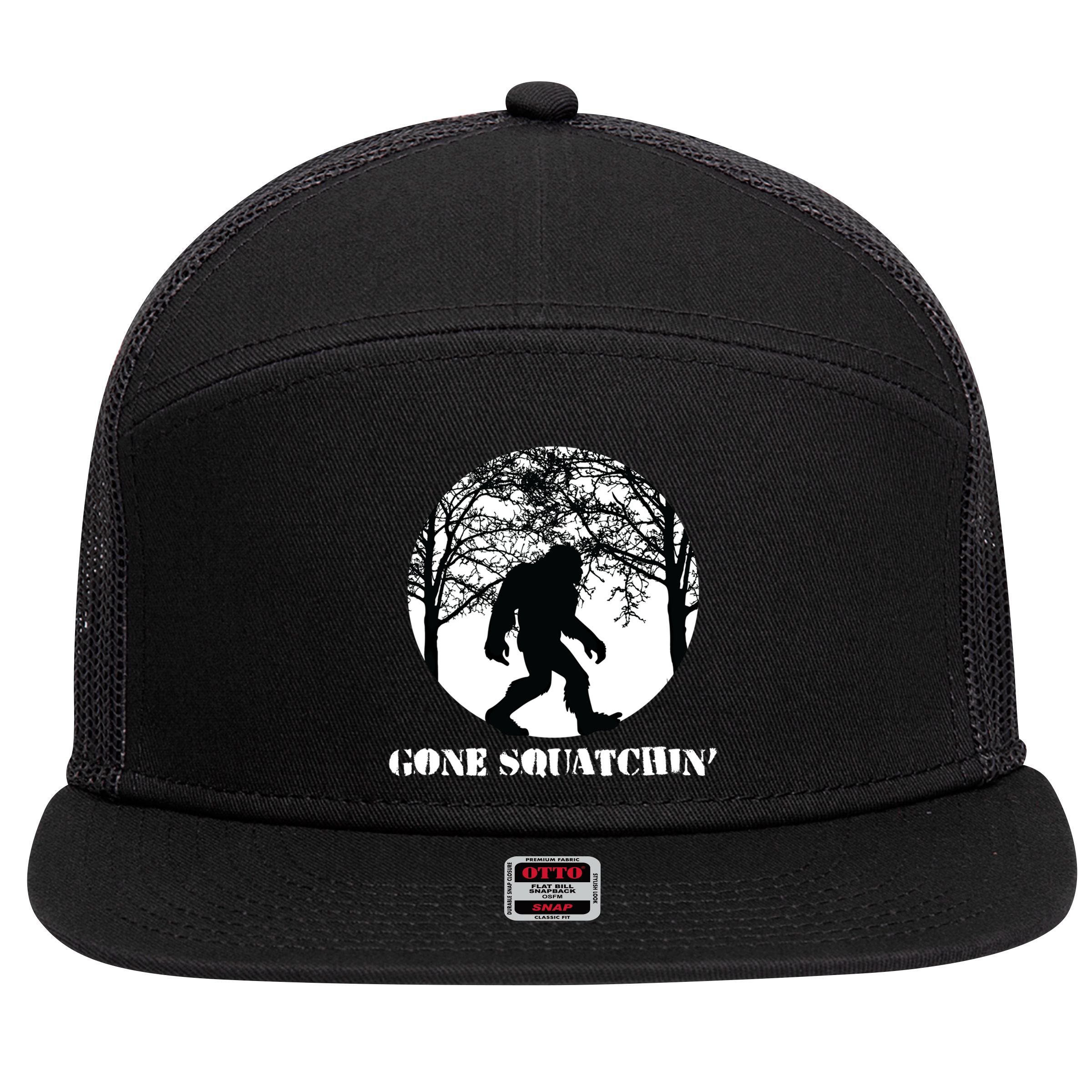 Gone Squatchin Cryptid Sasquatch Bigfoot Hunter Great Gift 7 Panel Mesh Trucker Snapback Hat
