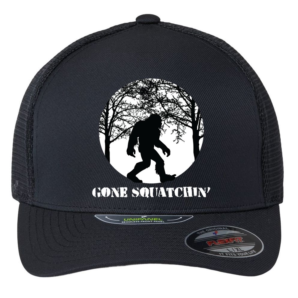 Gone Squatchin Cryptid Sasquatch Bigfoot Hunter Great Gift Flexfit Unipanel Trucker Cap