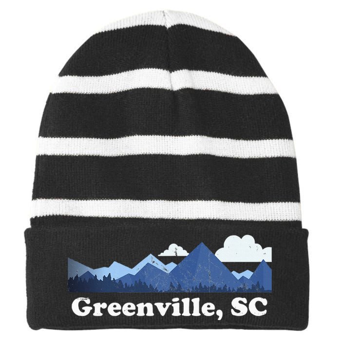 Greenville South Carolina Blue Ridge Mountains Striped Beanie with Solid Band