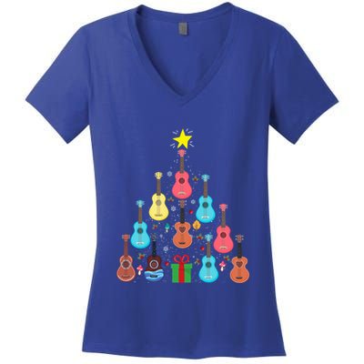 Guitars Snowball Christmas Tree Merry Xmas Boys Gift Women's V-Neck T-Shirt