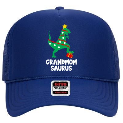 Grandmom Saurus Christmas Star Family Matching Dinosaur Gift High Crown Mesh Back Trucker Hat