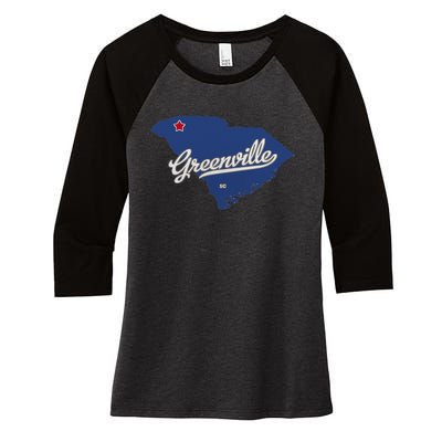 Greenville South Carolina SC Map Women's Tri-Blend 3/4-Sleeve Raglan Shirt