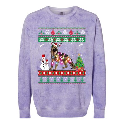 Ger Shepherd Christmas Lights Funny Xmas Dog Gift Colorblast Crewneck Sweatshirt