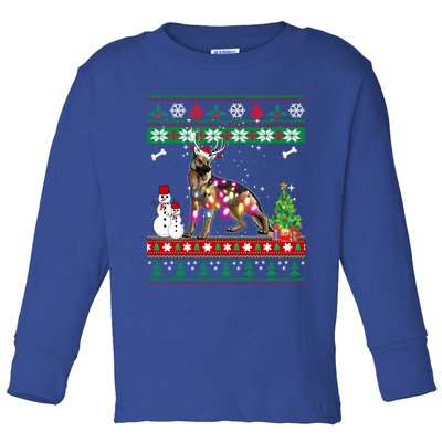 Ger Shepherd Christmas Lights Funny Xmas Dog Gift Toddler Long Sleeve Shirt