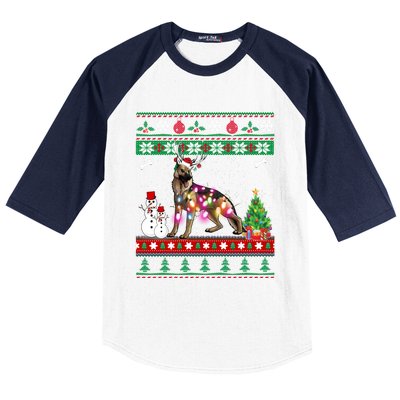 Ger Shepherd Christmas Lights Funny Xmas Dog Gift Baseball Sleeve Shirt