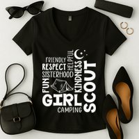 Girl Scout Camping Adventure Scout Troop Cookie Dealer Women's V-Neck T-Shirt