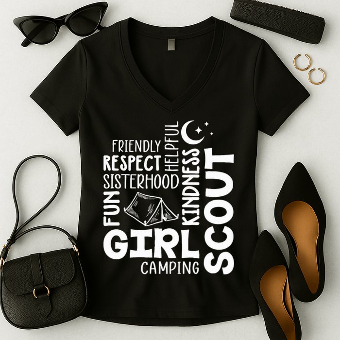 Girl Scout Camping Adventure Scout Troop Cookie Dealer Women's V-Neck T-Shirt
