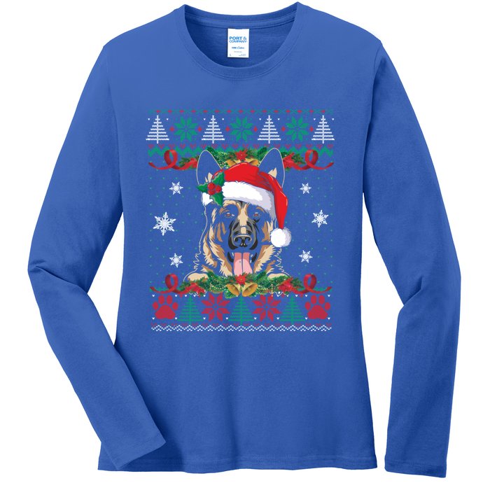 Ger Shepherd Christmas Santa Ugly Sweater Dog Lover Xmas Gift Ladies Long Sleeve Shirt