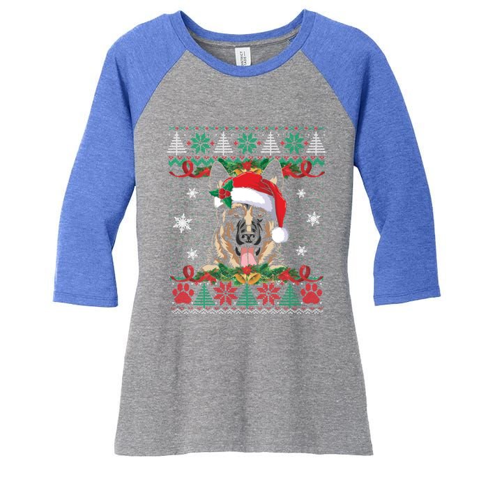 Ger Shepherd Christmas Santa Ugly Sweater Dog Lover Xmas Gift Women's Tri-Blend 3/4-Sleeve Raglan Shirt