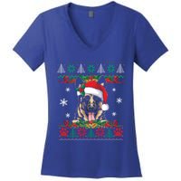 Ger Shepherd Christmas Santa Ugly Sweater Dog Lover Xmas Gift Women's V-Neck T-Shirt