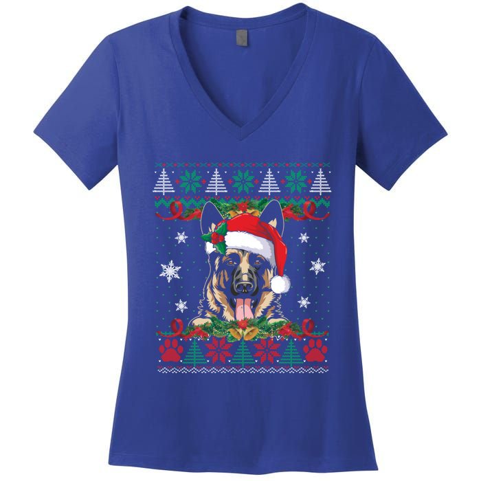 Ger Shepherd Christmas Santa Ugly Sweater Dog Lover Xmas Gift Women's V-Neck T-Shirt