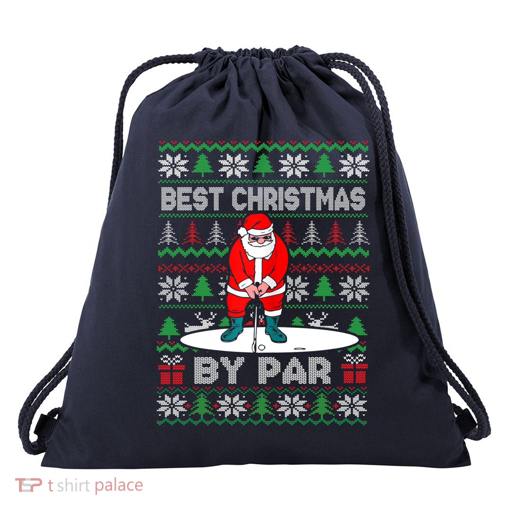 Golf Santa Claus Best Christmas By Par Drawstring Bag